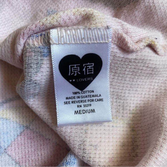 Y2K Harajuku Lovers pink thermal waffle knit  long sleeve teeshirt Kawaii - Picture 4 of 4